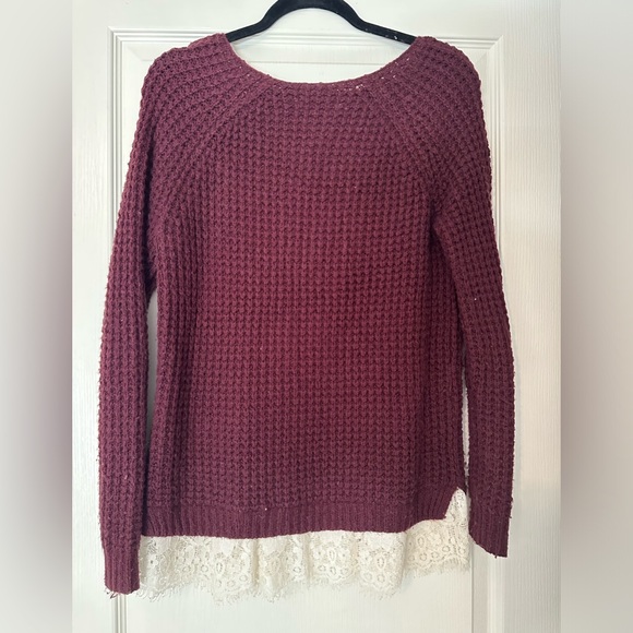 Hollister Burgundy Knit Sweater with Lace Hem - Size S - Picture 4 of 4